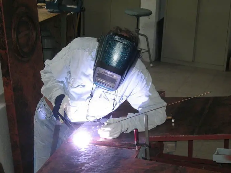 TIG welding practitioner in a comfortable position